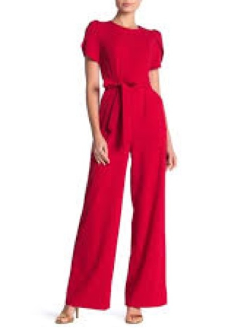 Calvin Klein Red Wide-Leg Jumpsuit with Tie Waist